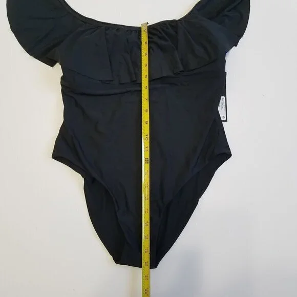 NWT Gianni Bini Black Ruffle Padded One Piece Swimsuit Size L